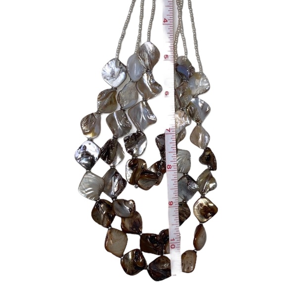 Abalone Mother of Pearl Multi Strand Layered Women’s Necklace Brown Gold Pearl - Picture 12 of 16